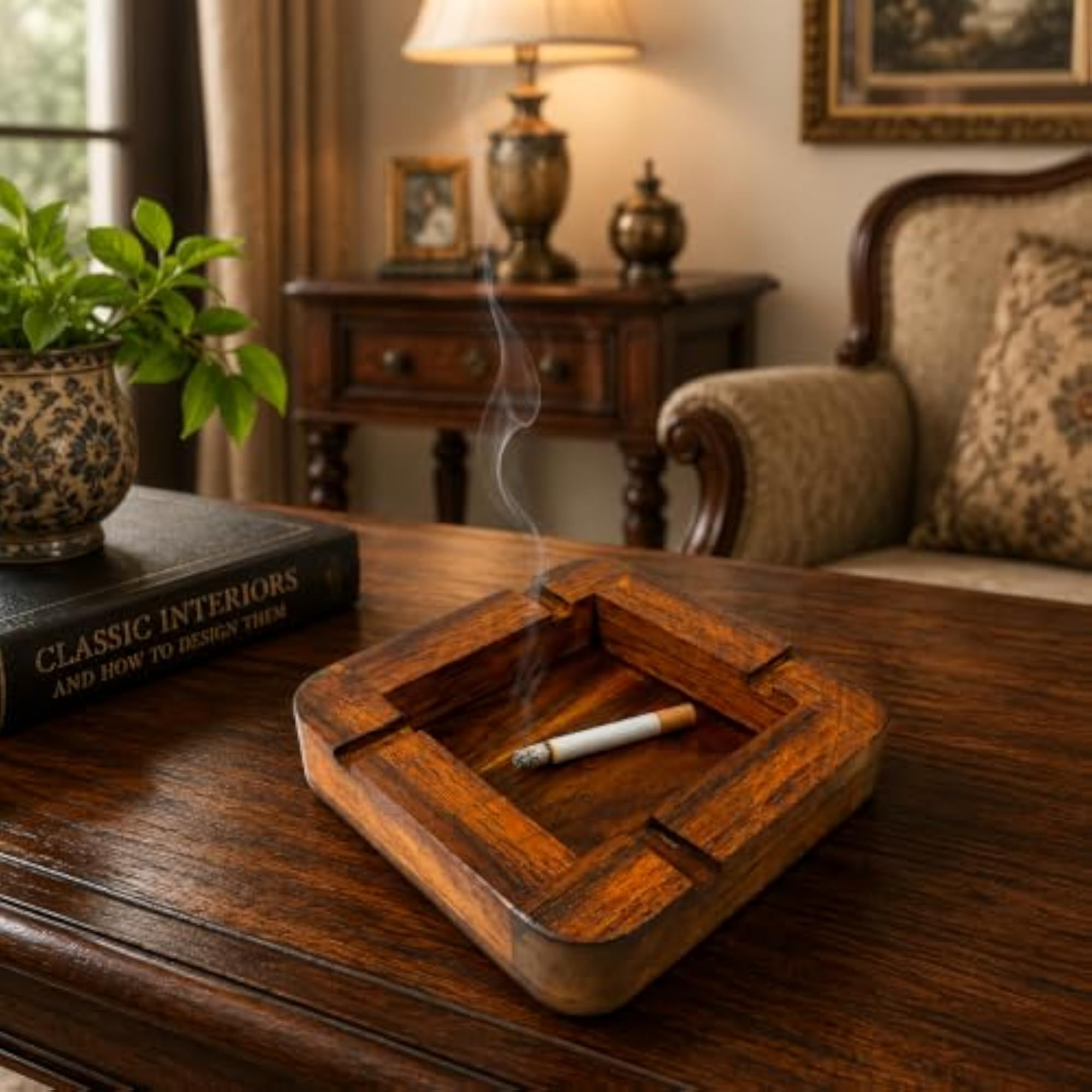 Handcrafted Solid Teak Wood Cigarette Ashtray